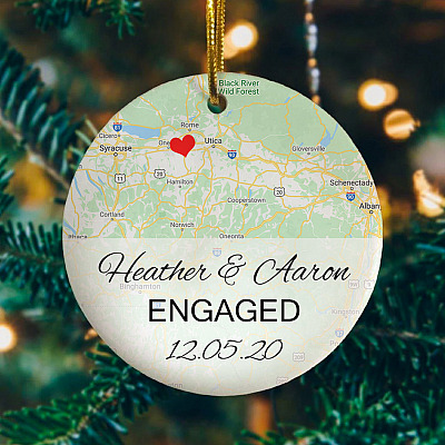Alternative view of Personalized Photo Engaged Map - First Christmas Engaged Holiday Flat Circle Ornament Anniversary Gift