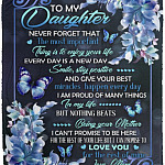 Butterfly To My Daughter Never Forget, White, Cozy Plush Fleece Blanket - 50x60