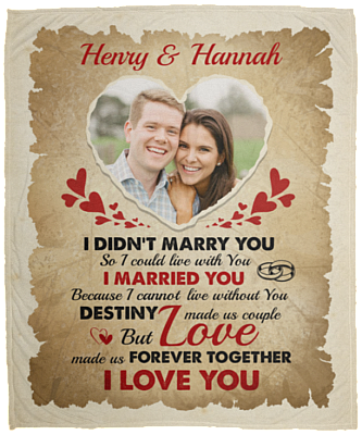 To My Wife Custom Photo Mink Blanket - I Didnt Marry You So I Could Live With You Custom Image Woven Blanket, White, Cozy Plush Fleece Blanket - 50x60