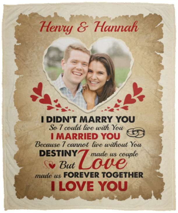 To My Wife Custom Photo Mink Blanket - I Didnt Marry You So I Could Live With You Custom Image Woven Blanket, White, Cozy Plush Fleece Blanket - 50x60