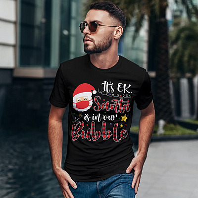 Alternative view of It's Ok Santa Is In Our Bubble Quarantine Pandemic Christmas 2020 Funny T-Shirt - V-Neck