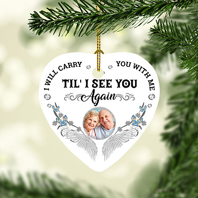 Alternative view of I Will Carry You With Me Personalized Photo Memorial Ornament - Angel Wings Custom Photo Christmas Ornament