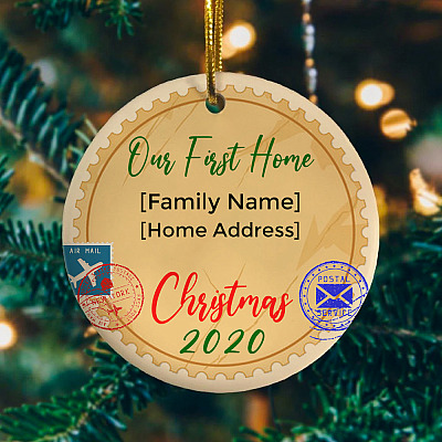 Alternative view of Personalized New Our First Home in Christmas 2020 Funny Christmas Flat Holiday Circle Ornament Keepsake
