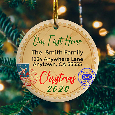 Personalized New Our First Home in Christmas 2020 Funny Christmas Flat Holiday Circle Ornament Keepsake