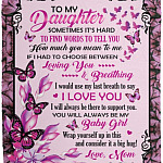 Butterfly Mom To My Daughter Blanket, White, Cozy Plush Fleece Blanket - 50x60