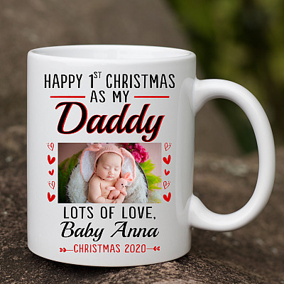 Alternative view of Personalized Custom Photo Happy 1st Christmas As My Daddy Lots Of Love Baby Name Customized Ceramic Coffee Mug