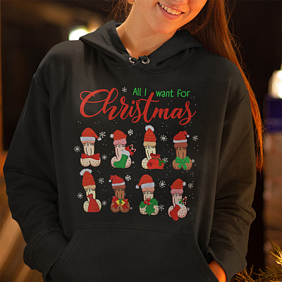 Alternative view of Dirty Christmas All I Want for Christmas Is Penis Funny Dirty Christmas Gift for Couple Sweater Long Sleeve