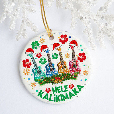 Mele Kalikimaka Ukulele Christmas Guitar Hawaiian Christmas Song Holiday Decor Circle Ornament Keepsake