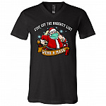 Stay Off The Naughty List Wear A Mask Christmas T-shirt - V-neck - Santa Wearing Mask Funny Xmas Shirt, Black, V-Neck T-Shirt