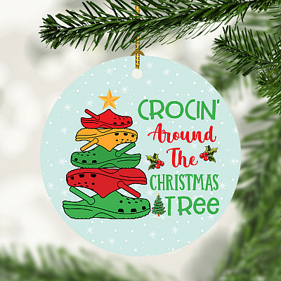 Crocin' Around The Christmas Tree Funny Xmas Rocking Around The Christmas Tree Holiday Circle Ornament
