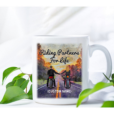 Alternative view of Personalized Riding Partners For Life Motorcycle Husband and Wife Ceramic Coffee Mug - Water Bottle