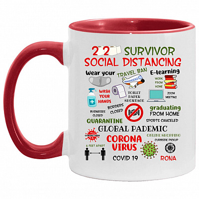 2020 Survivor Social Distancing Accent Mug, White/Red, 11 oz. Accent Mug