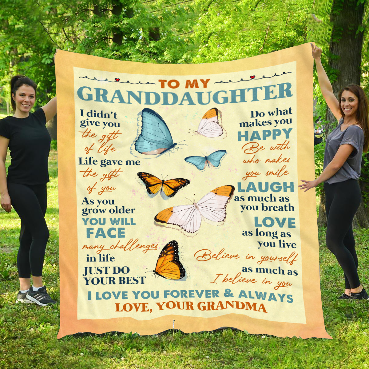 To My Granddaughter I Love You Butterfly Blanket MK1