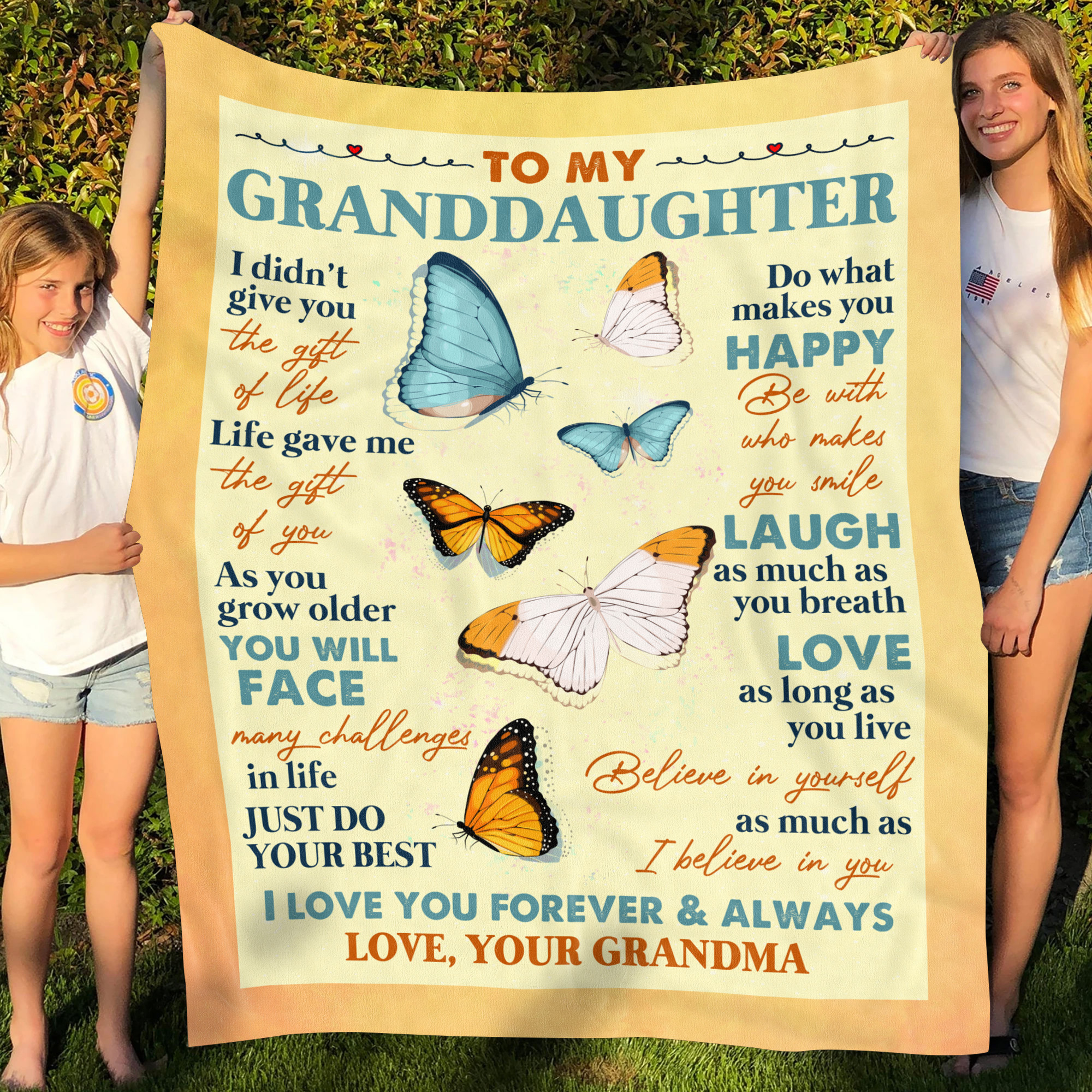 To My Granddaughter I Love You Butterfly Blanket MK2