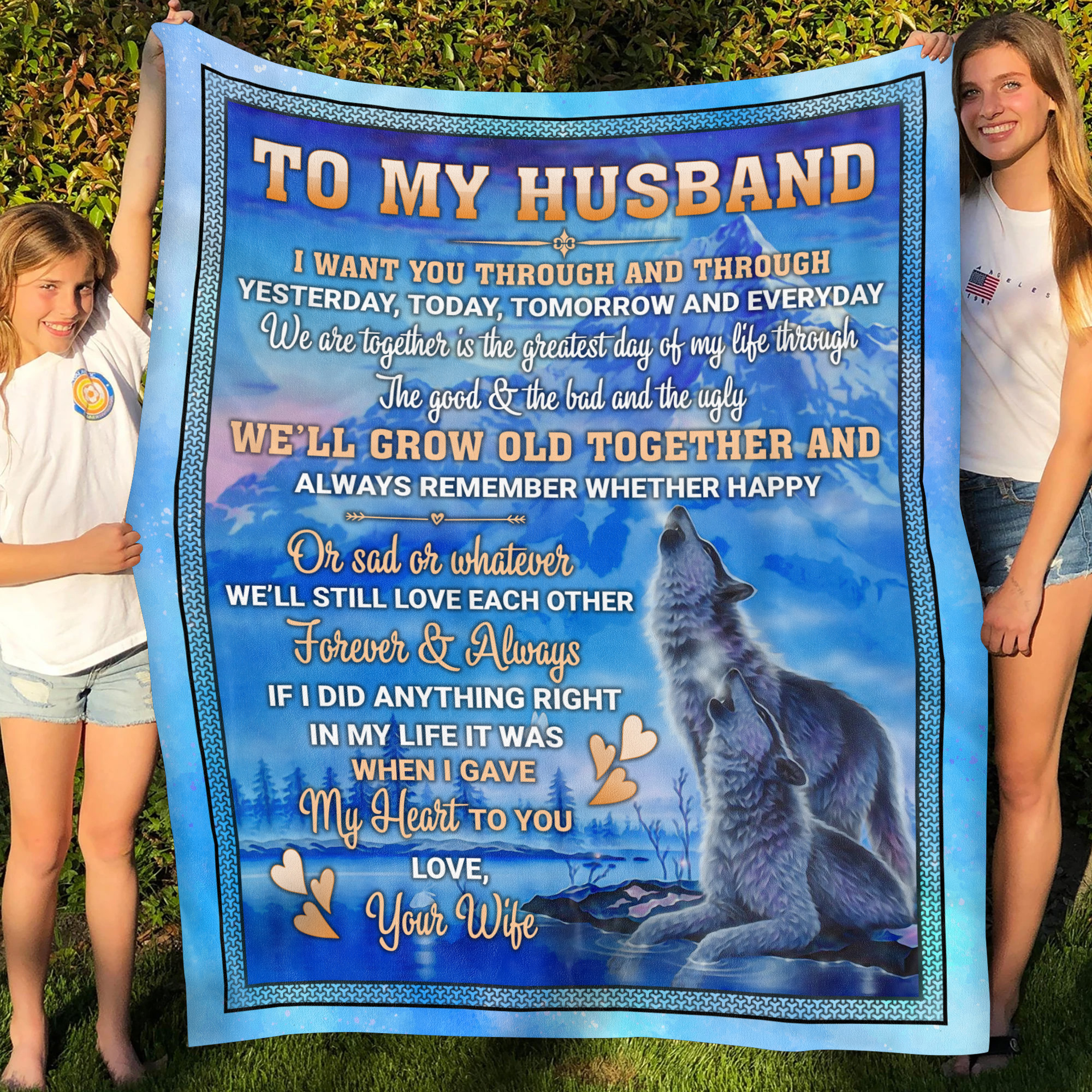 To My Husband I Love You Wolf Blanket Mk2