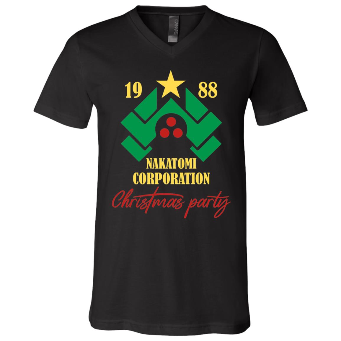 1988 Nakatomi Corporation Christmas Party Funny Die Hard Christmas T-Shirt - V Neck, Black, V-Neck T-Shirt