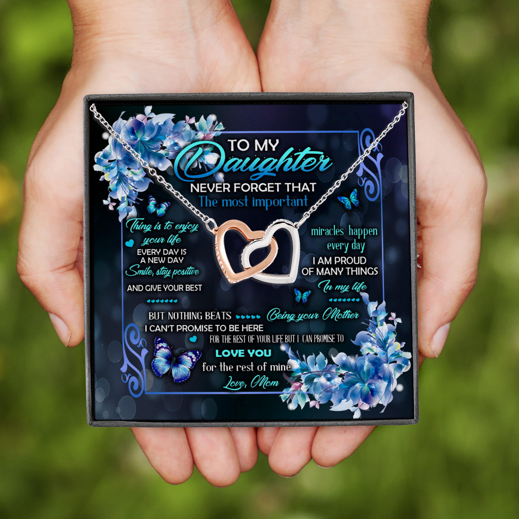 3Th. Most Important Thing.messagecard Interlocking Hearts Necklace