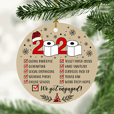 Alternative view of 2020 We Got Engaged Quarantine Circle Christmas Ornament Keepsake - Pandemic Engaged Holiday Ornament