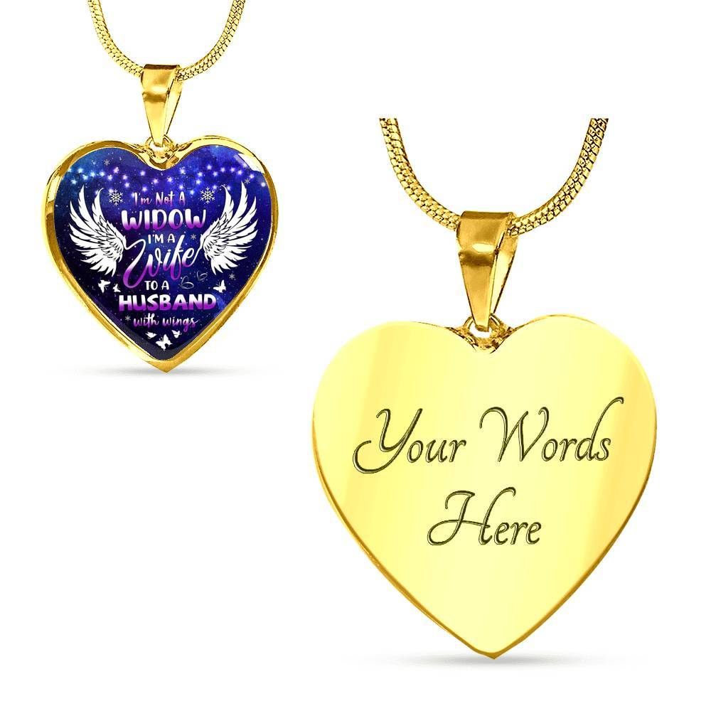 I'm Not A Widow I'm A Wife To A Husband With Wings Heart Pendant Necklace - Memorial Gifts For Loss of Husband Necklace - Heart Luxury Necklace (Gold Plated) I'm Not A Widow I'm A Wife To A Husband With Wings Heart Pendant Necklace - Memorial Gifts For Loss of Husband Necklace - Heart Luxury Necklace (Gold Plated)