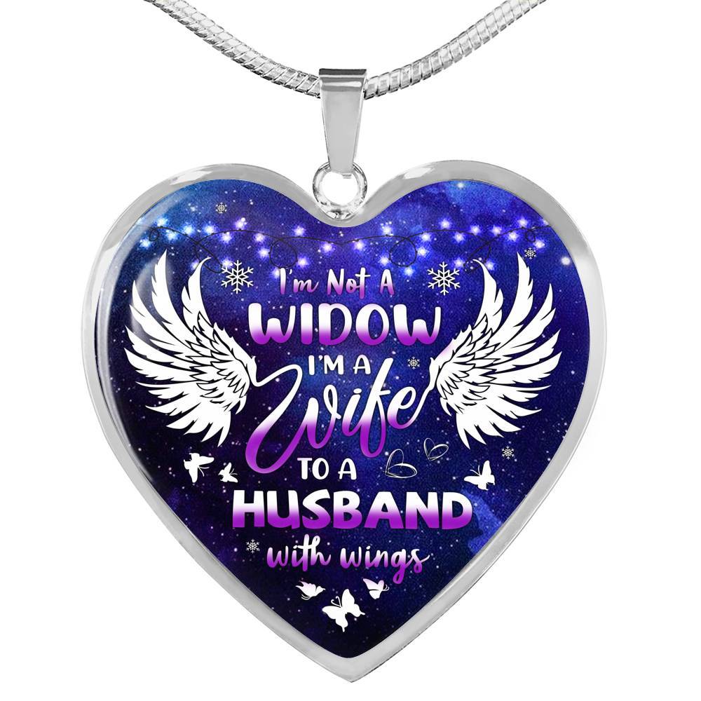 I'm Not A Widow I'm A Wife To A Husband With Wings Heart Pendant Necklace - Memorial Gifts For Loss of Husband Necklace - Heart Luxury Necklace (Silver) I'm Not A Widow I'm A Wife To A Husband With Wings Heart Pendant Necklace - Memorial Gifts For Loss of Husband Necklace - Heart Luxury Necklace (Silver)