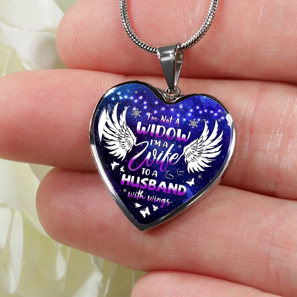 I'm Not A Widow I'm A Wife To A Husband With Wings Heart Pendant Necklace - Memorial Gifts For Loss of Husband Necklace - Heart Luxury Necklace (Silver) I'm Not A Widow I'm A Wife To A Husband With Wings Heart Pendant Necklace - Memorial Gifts For Loss of Husband Necklace - Heart Luxury Necklace (Silver)