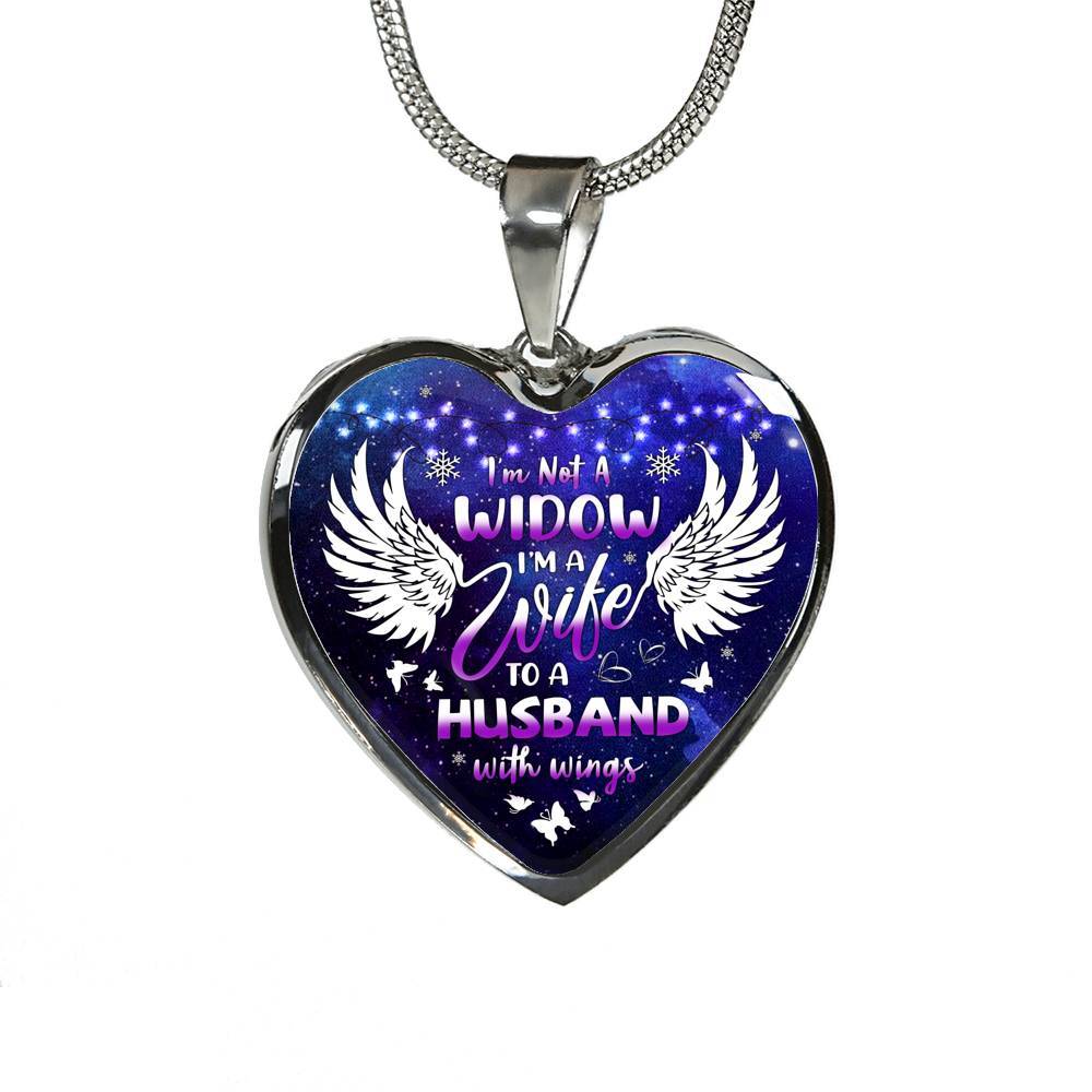 I'm Not A Widow I'm A Wife To A Husband With Wings Heart Pendant Necklace - Memorial Gifts For Loss of Husband Necklace - Heart Luxury Necklace (Silver) I'm Not A Widow I'm A Wife To A Husband With Wings Heart Pendant Necklace - Memorial Gifts For Loss of Husband Necklace - Heart Luxury Necklace (Silver)