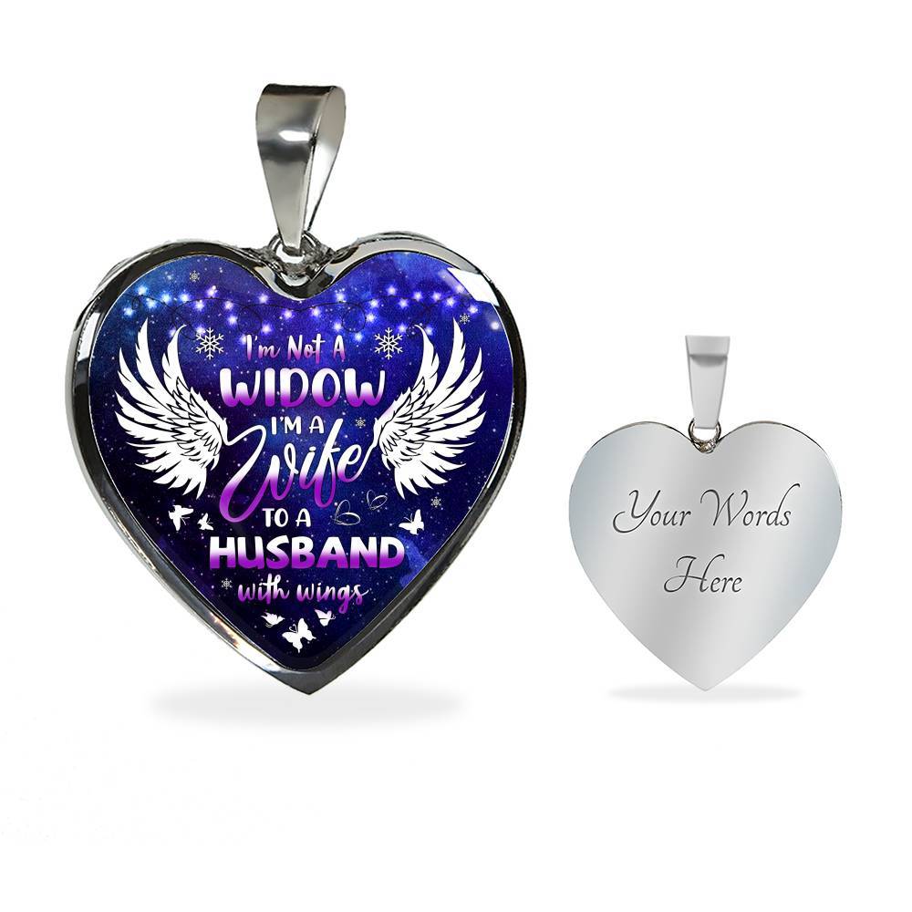 I'm Not A Widow I'm A Wife To A Husband With Wings Heart Pendant Necklace - Memorial Gifts For Loss of Husband Necklace - Heart Luxury Necklace (Silver) I'm Not A Widow I'm A Wife To A Husband With Wings Heart Pendant Necklace - Memorial Gifts For Loss of Husband Necklace - Heart Luxury Necklace (Silver)