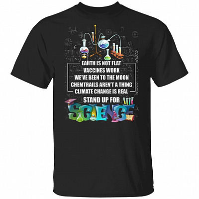 Earth is Not Flat Vaccines Work, Black, Unisex T-Shirt