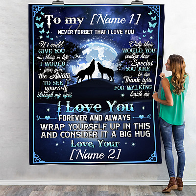 Alternative view of Personalized To My Wife Saying Wolves Couple Saying Blanket - To My Girlfriend Quote Wolf Customized Blanket