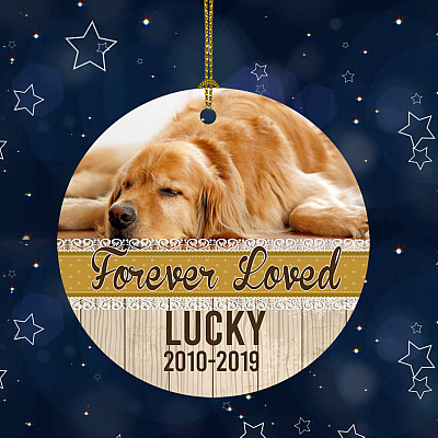 Personalized Photo Forever Loved Dog Memorial Circle Christmas Ornament Keepsake - Pet Loss Holiday Ornament