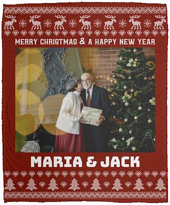 Personalized Custom Photo Christmas Blanket, White, Cozy Plush Fleece Blanket - 50x60