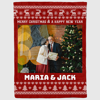 Alternative view of Personalized Custom Photo Christmas Family Merry Christmas And Happy New Year Fleece Blanket - Mink Sherpa Blanket