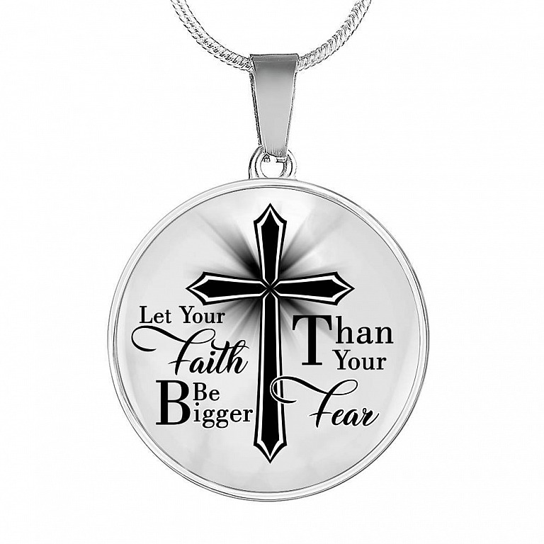Let Your Faith Be Bigger Than Your Fear Christian Cross Circle Pendant Necklace Gifts - Circle Luxury Necklace (Silver)