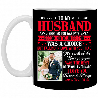 Personalized Photo To My Husband, Black, 11 oz. White Mug