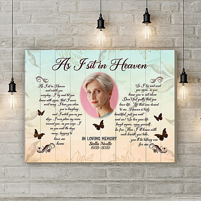 Alternative view of Personalized Photo As I Sit In Heaven And Watch You Everyday Memorial Gift Framed Canvas - Unframed Poster