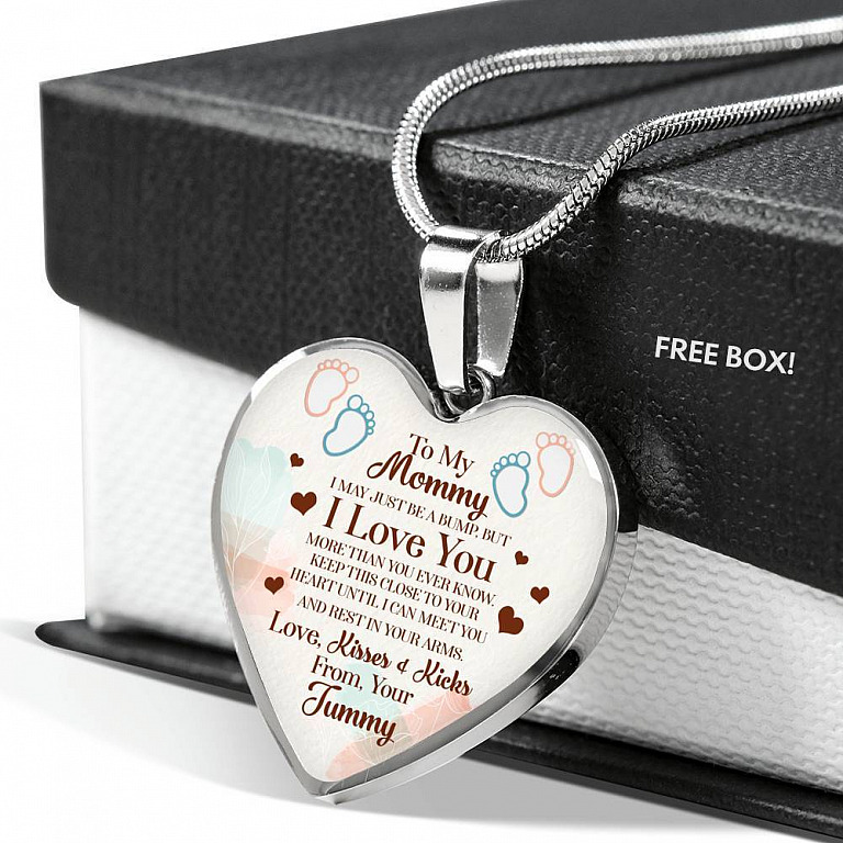 To My Mommy I May Just Be A Bump But I Love You More Than You Ever Know Luxury Heart Pendant Necklace - Heart Luxury Necklace (Silver)