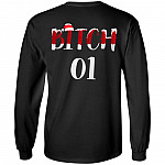 Bitch 01 Christmas Matching Couple Best Friends Plain Front - Print On Back Only Hoodie - Sweatshirt - Long Sleeve, Black, Long Sleeve