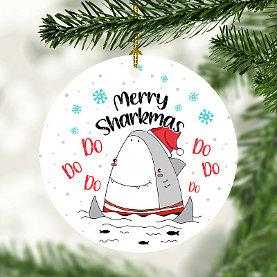 Merry Sharkmas Decorative Christmas Holiday Flat Circle Ornament Keepsake - Holiday Decoration Gift