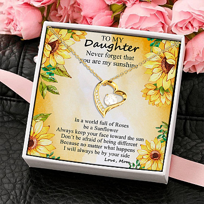 To My Daughter Never Forget That You Are My Sunshine Always Be By Your Side Mom Forever Love Heart Pendant Necklace