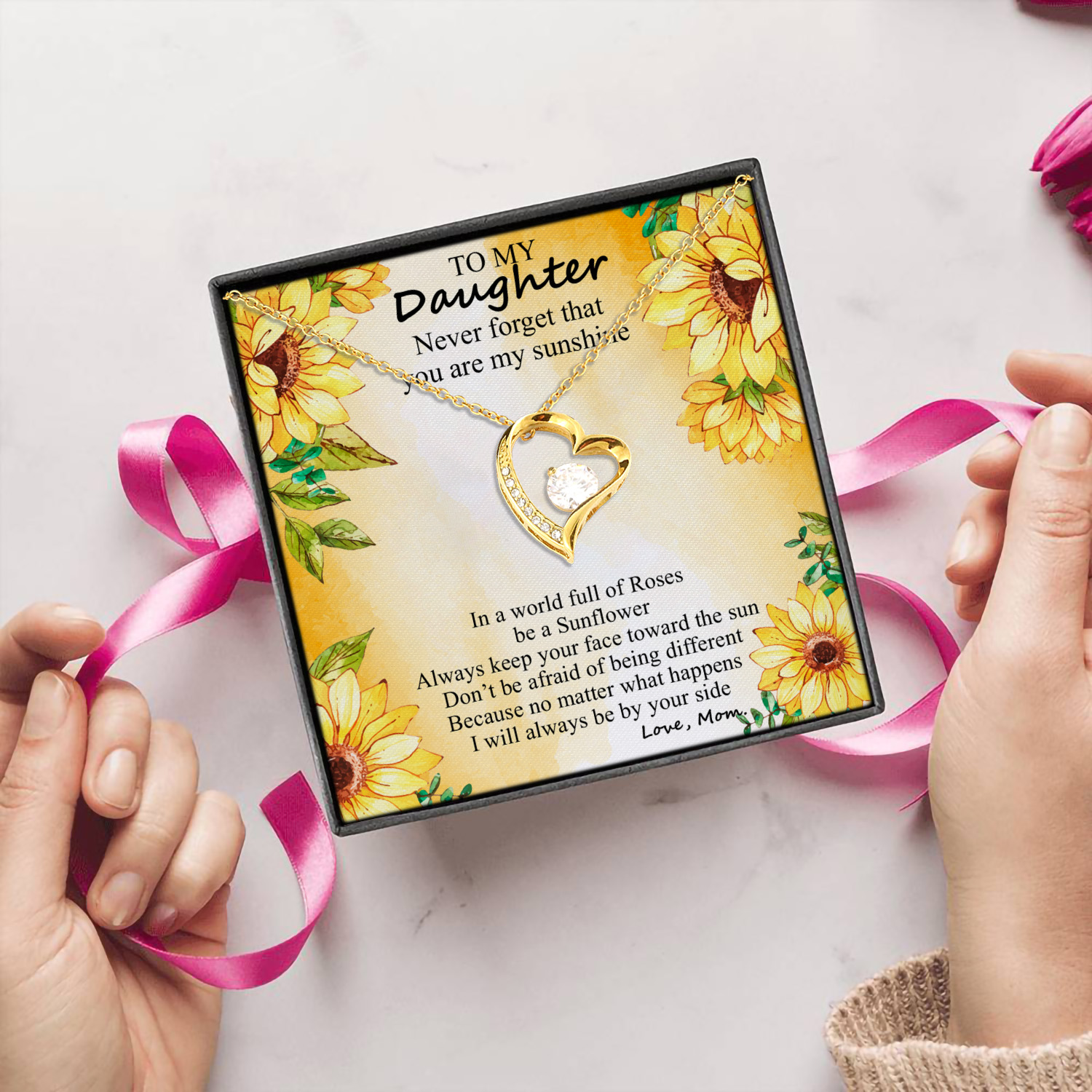 5Th. Be A Sunflower, LOVE MOM Forever Love Necklace (Gold) 5