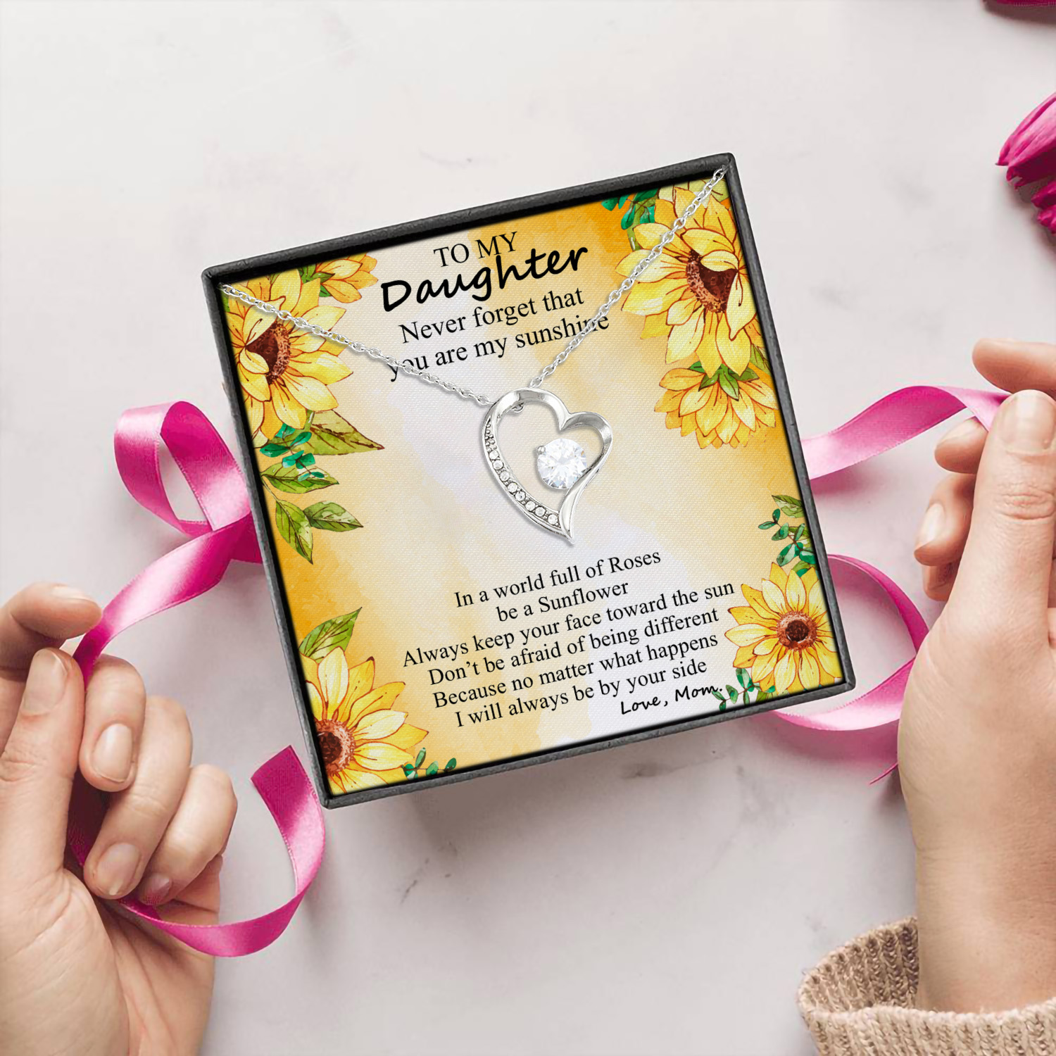 5Th. Be A Sunflower, LOVE MOM Forever Love Necklace (Silver) 5