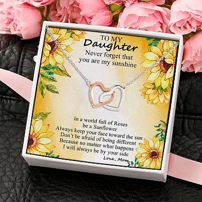 To My Daughter Never Forget That You Are My Sunshine Always Be By Your Side Mom Interlocking Hearts Pendant Necklace