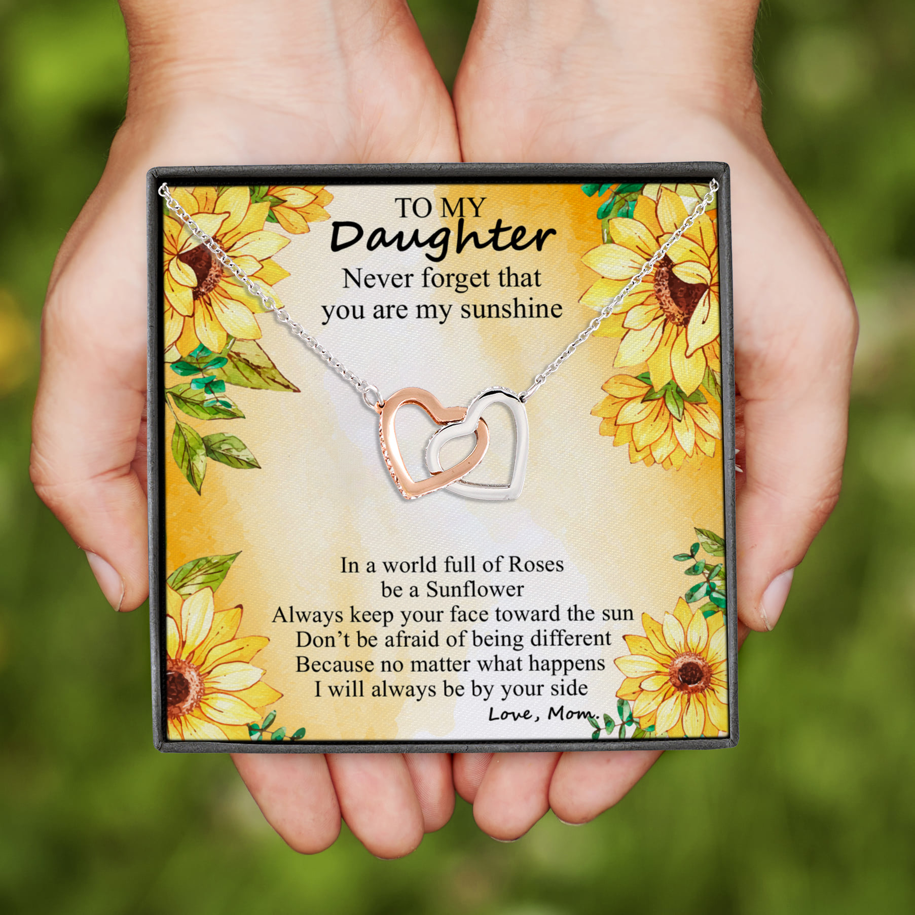 5Th. Be A Sunflower, LOVE MOM Interlocking Hearts Necklace