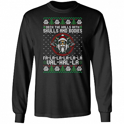 Deck The Halls With Skulls Bodies Hoodie, Black, Long Sleeve