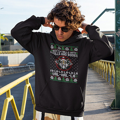 Alternative view of Deck The Halls With Skulls Bodies Fa-la-la-la Val-hal-la Viking Ugly Christmas Hoodie - Sweatshirt