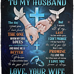 Cross Dove To My Husband The Day, White, Cozy Plush Fleece Blanket - 50x60