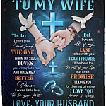 Cross Dove To My Wife The Day, White, Cozy Plush Fleece Blanket - 50x60