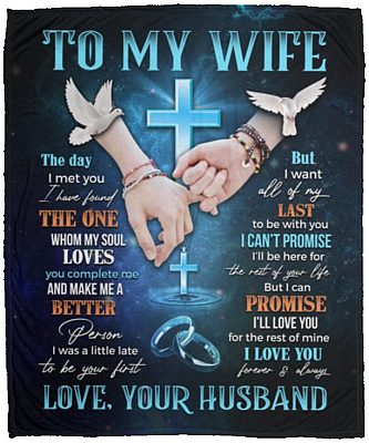 Cross Dove To My Wife The Day, White, Cozy Plush Fleece Blanket - 50x60