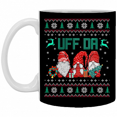 UFF DA Gnome Ugly Christmas, Black, 11 oz. White Mug