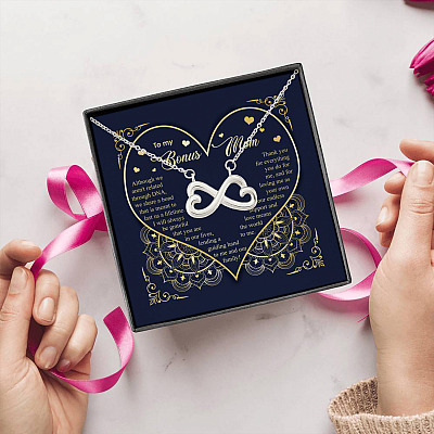 Alternative view of To My Bonus Mom Although We Aren't Related Through D N A - Bonus Mom Gifts - Infinity Heart Pendant Necklace
